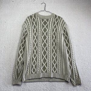 VTG Joseph and Feiss Cable Knit Sweater Mens M Green / Off-White Chunky Read